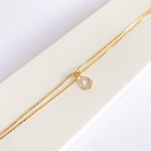 Pulseira Dupla Pingente Gota Cristal