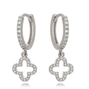 Brinco Argola Trevo Cravejado Prata