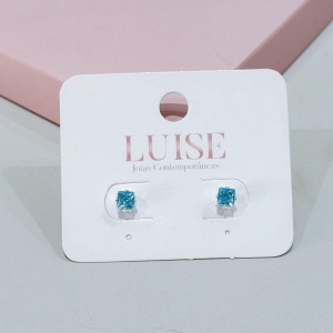 Brinco Quadrado Azul Céu Prata