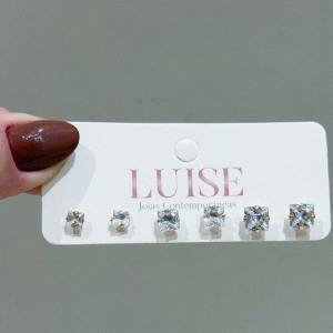 Brinco Trio Ponto de Luz Quadrado Ouro