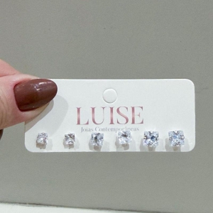 Brinco Trio Ponto de Luz Quadrado Prata