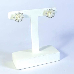 Brinco Flor Fechada c/ perolas e Zirconias Prata