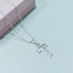 Colar Masculino Pingente Cuz e Face Cristo Prata