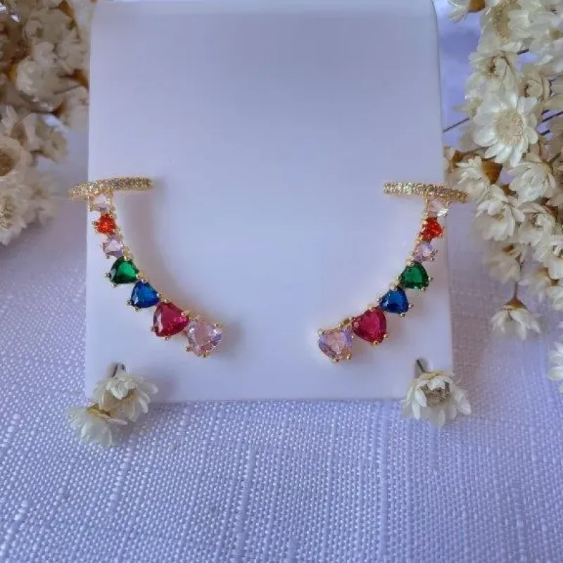 Brinco Ear Hook Coração Colors