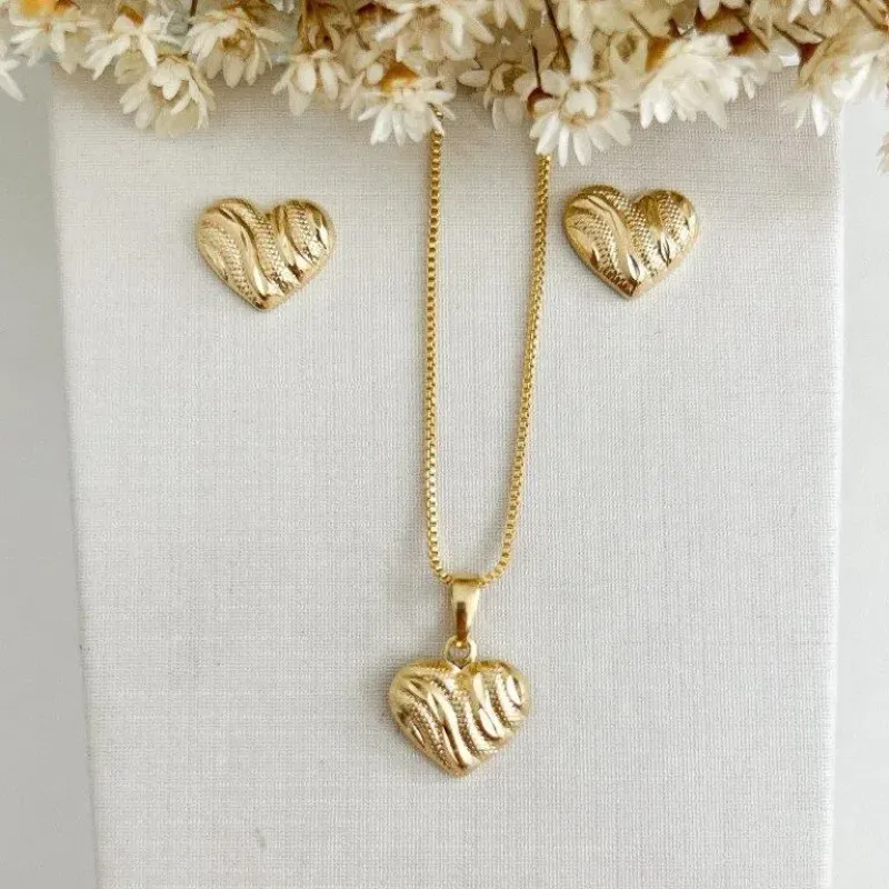 Conjunto Coração Jateado Pequeno