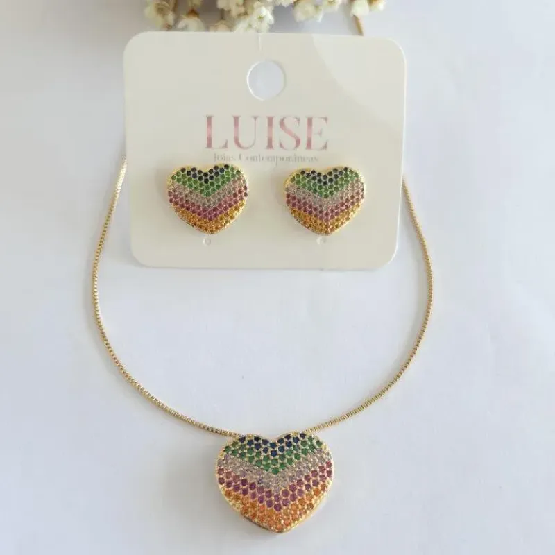 Conjunto Cravejado Colors Coração