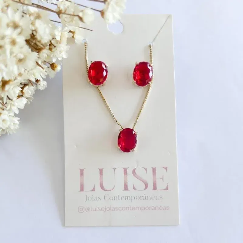 Conjunto Gota Oval Rubi