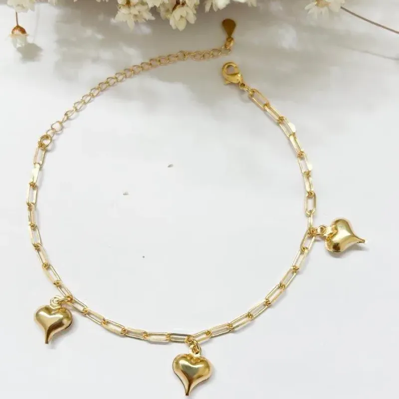 Pulseira 3 Pingentes Corações