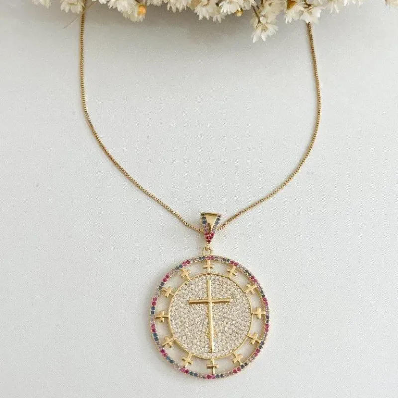 Colar Mandala Cruz Cravejada