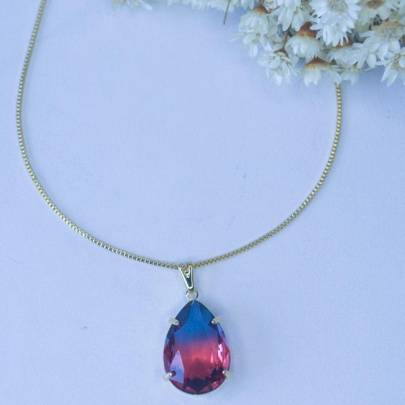 Colar Gota Zirconia Colorida Grande