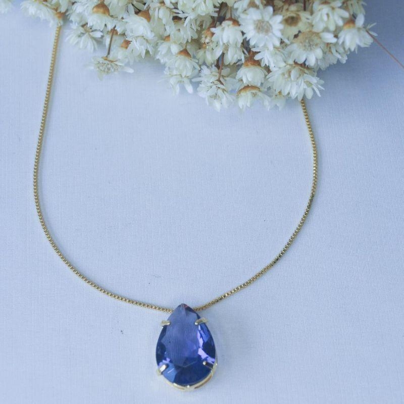 Colar Gota Zirconia Colorida Grande