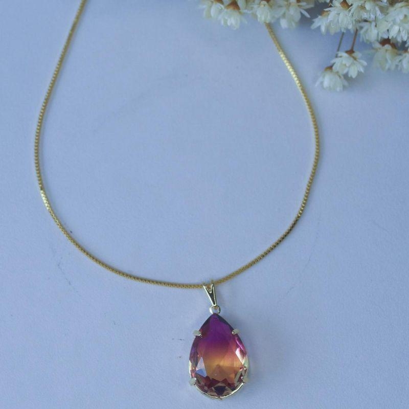 Colar Gota Zirconia Colorida Grande
