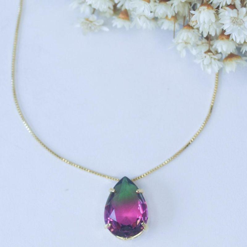 Colar Gota Zirconia Colorida Grande