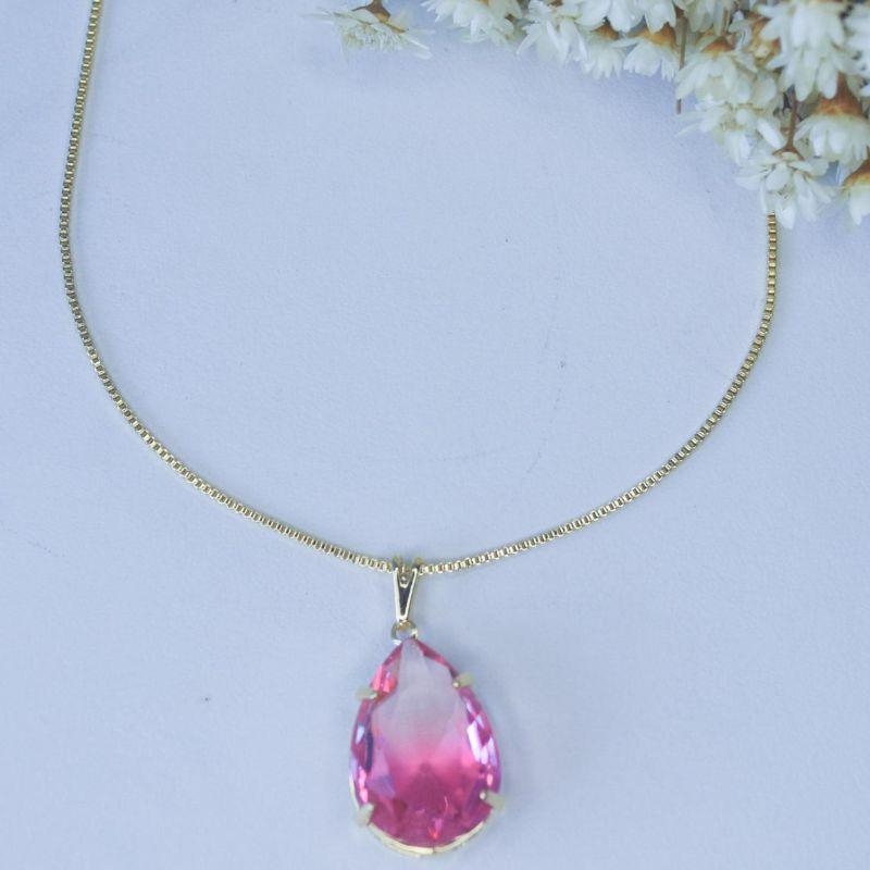 Colar Gota Zirconia Colorida Grande