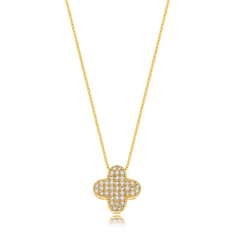 Colar Trevo Cravejado Cristal Vitoria
