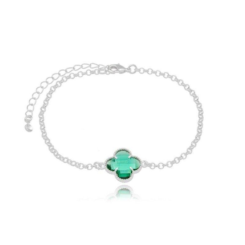 Pulseira Trevo Grande Verde Elos Prata