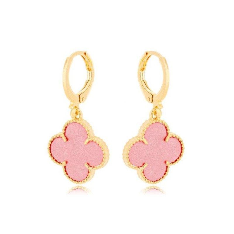 Brinco Argola Trevo Rosa Ouro