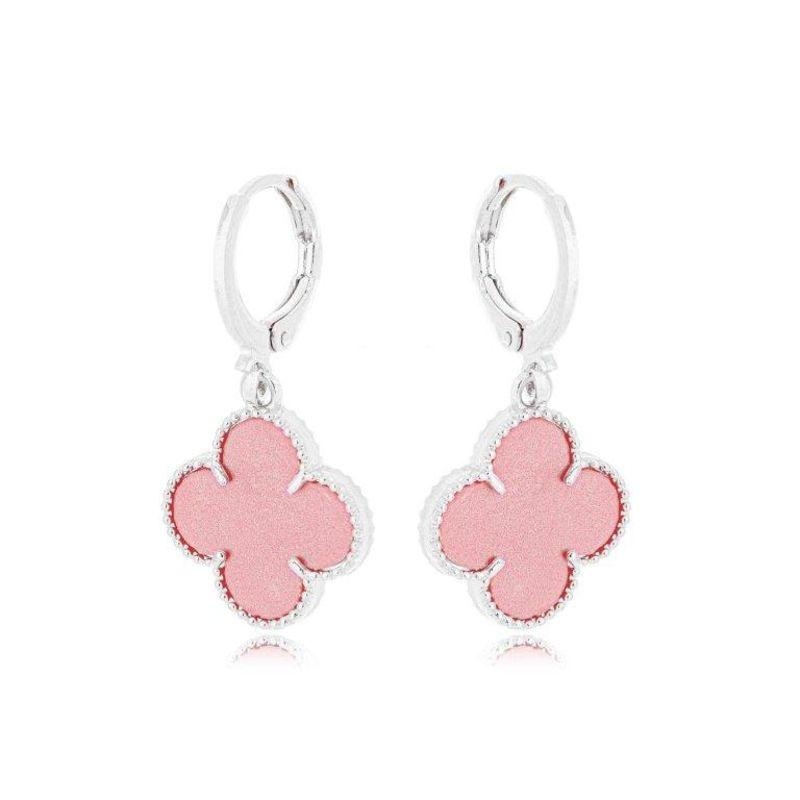Brinco Argola Trevo Rosa Prata