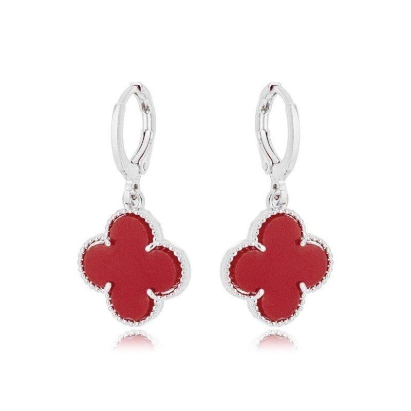 Brinco Argola Trevo Vermelho Prata