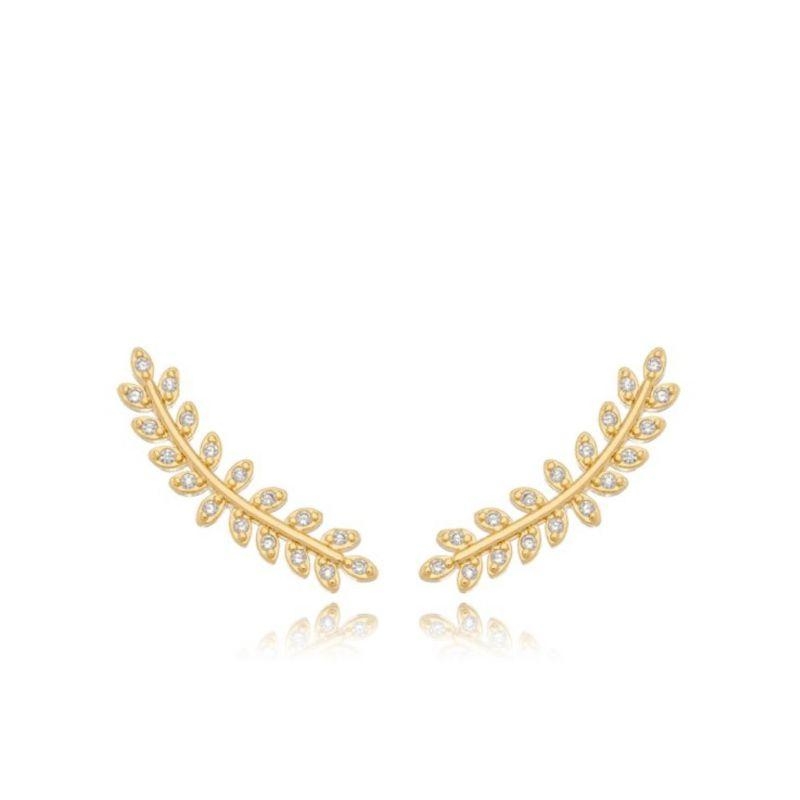 Brinco Ear Cuff Folhas Cravejadas Ouro