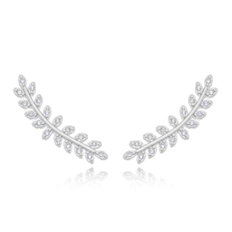 Brinco Ear Cuff Folhas Cravejadas Prata