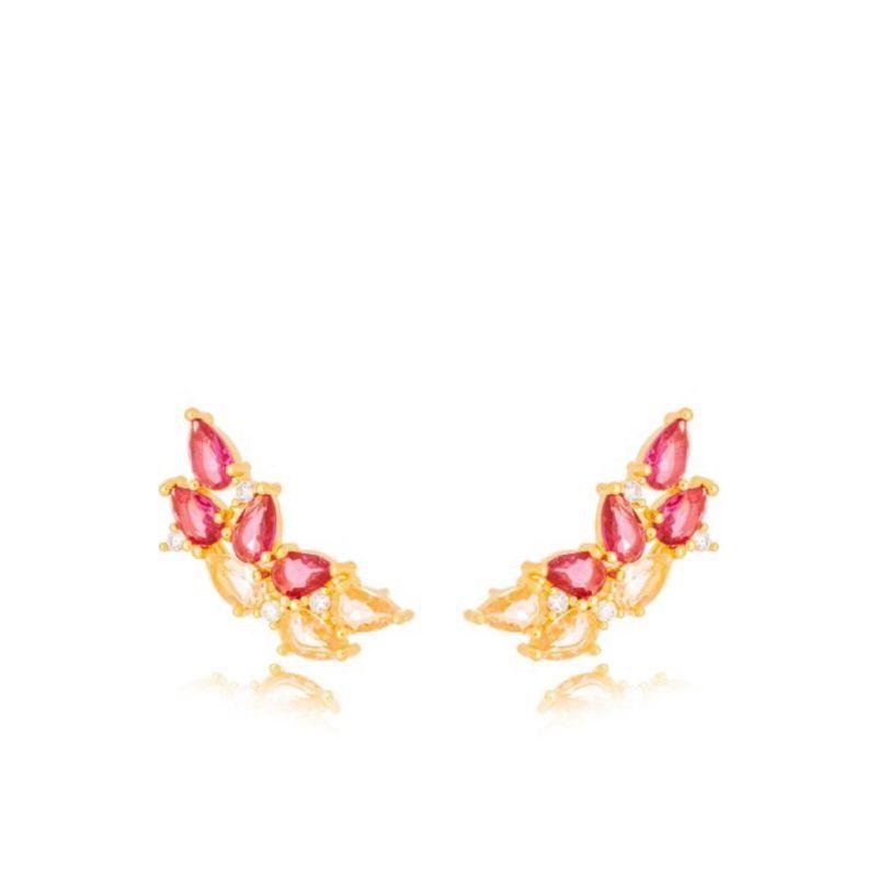 Brinco Ear Cuff Pétalas Vermelho e Cristal