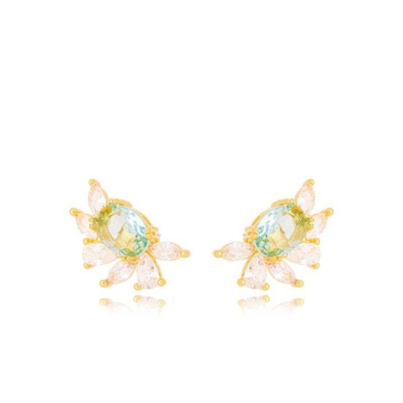 Brinco  Meia Flor c/ Cristais Acqua