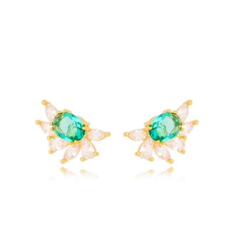 Brinco  Meia Flor c/ Cristais Verde Claro