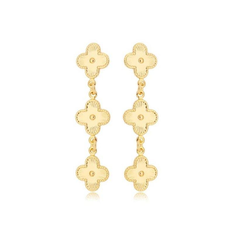 Brinco Pendente Trevos Ouro