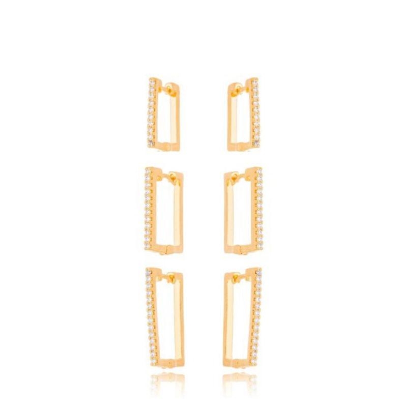 Brinco Trio Argola Fileira Zirconia