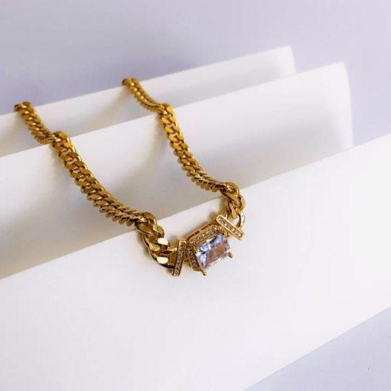 Colar Groumet e Zirconia Quadrada Luxo