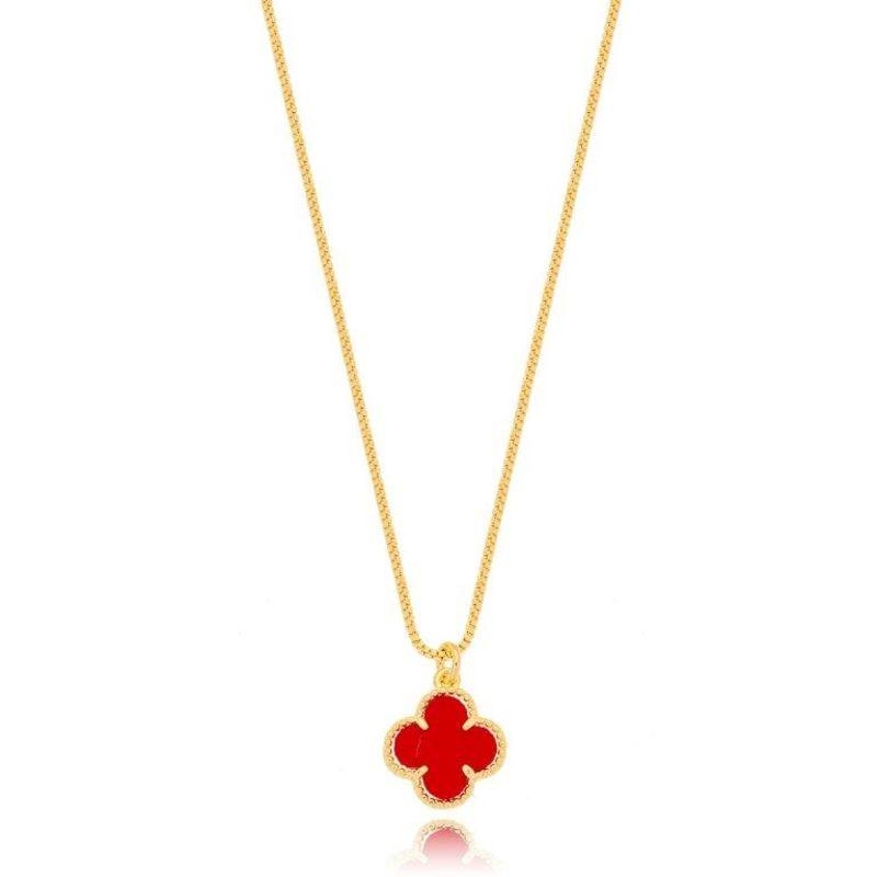Colar  Trevo Vermelho Ouro