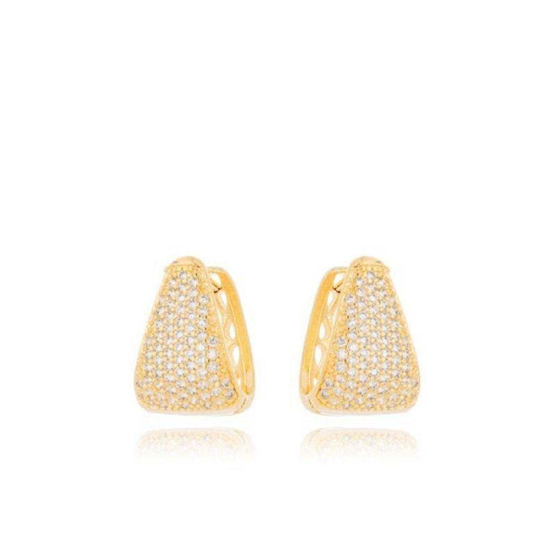 Brinco Argola Retangular Cravejada