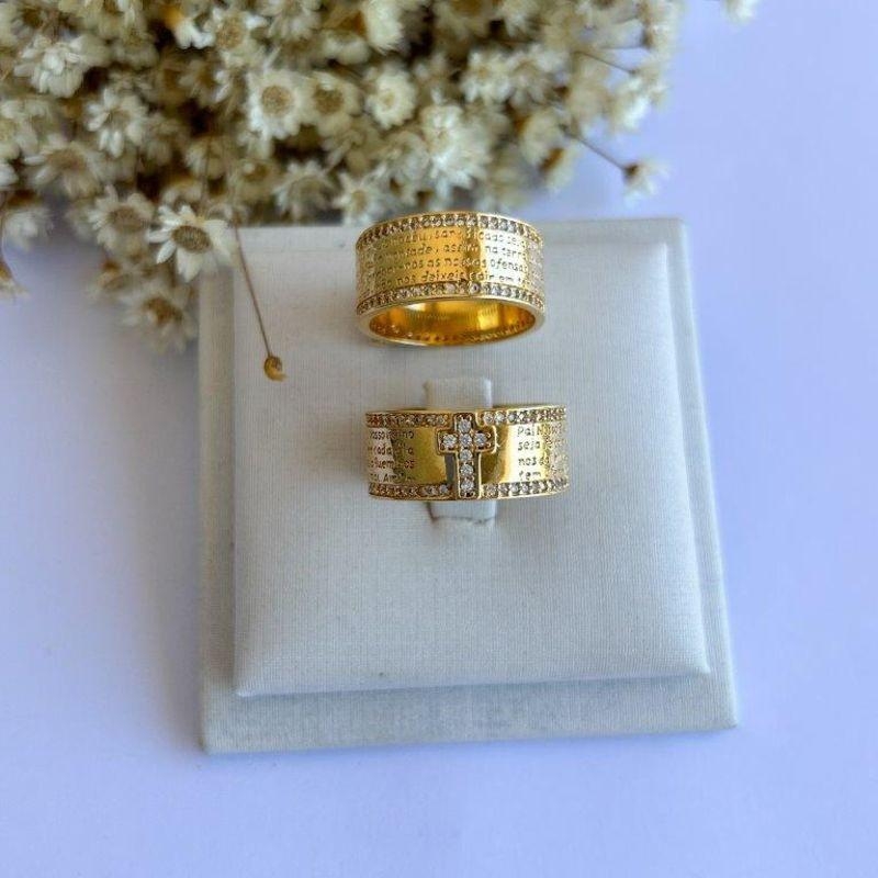 Anel Oração do Pai Nosso c/ Cristais