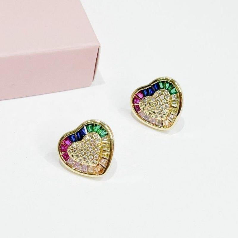 Brinco Coração Baguete e Microzirconias