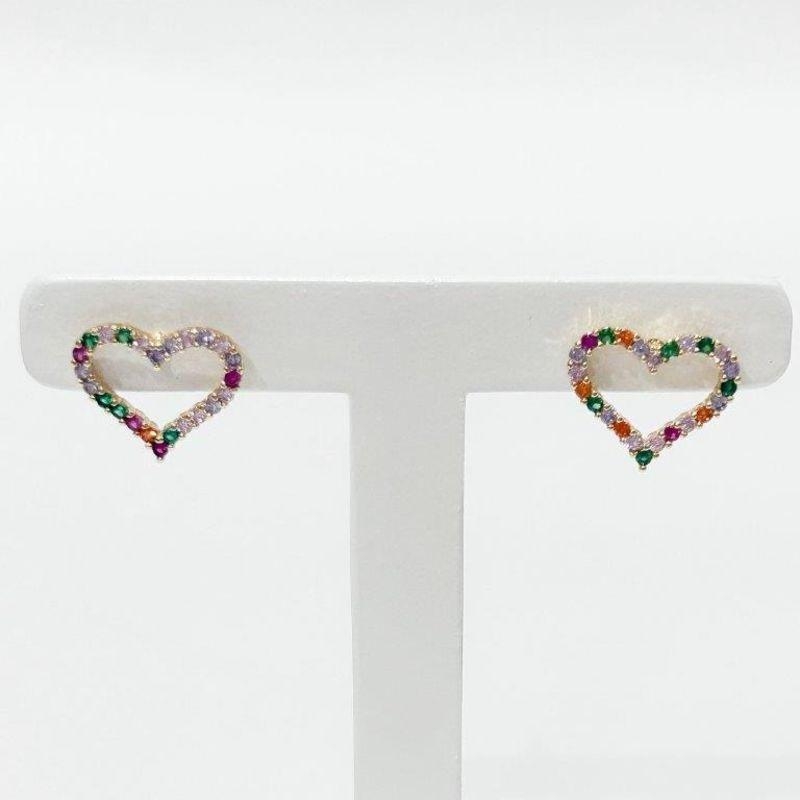 Brinco Coração Cravejado Vazado