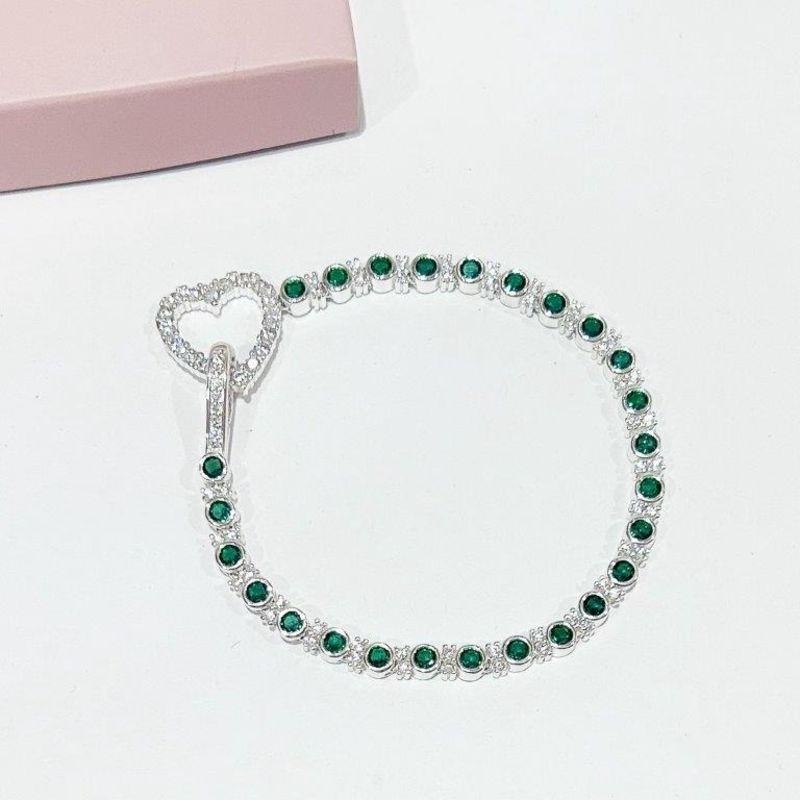 Pulseira Luxo Zirconias e Coração Cravejado Prata