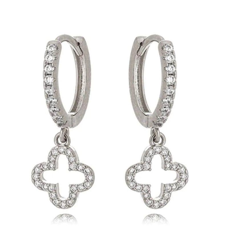 Brinco Argola Trevo Cravejado Prata