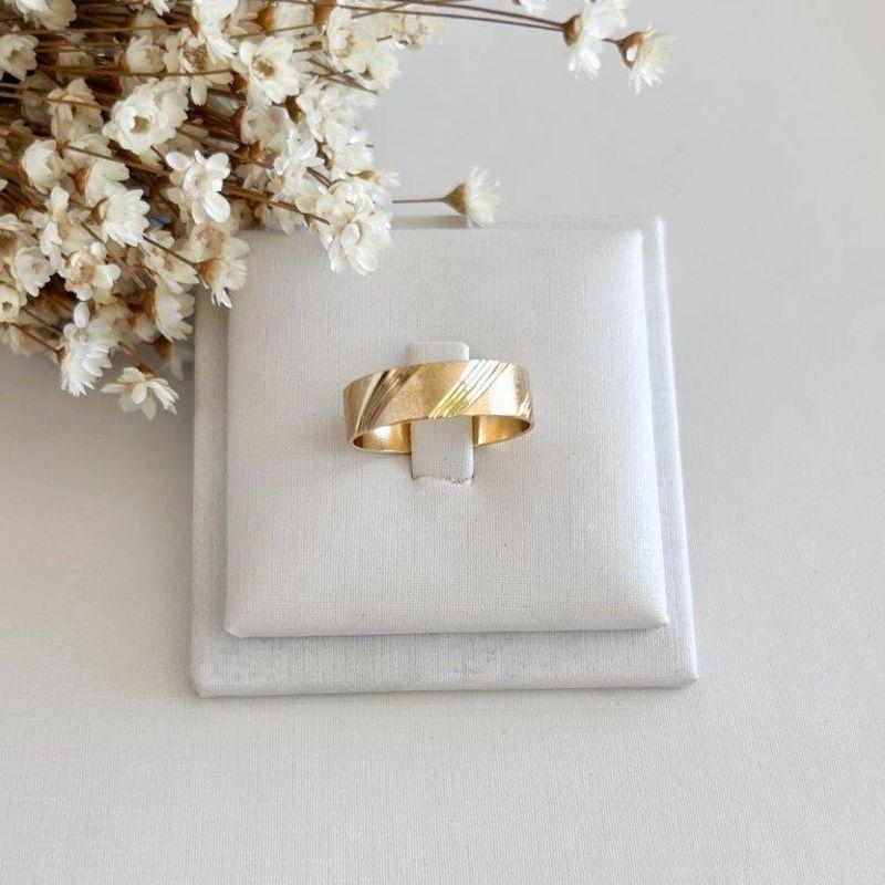 Anel Aliança Riscada e Fosca