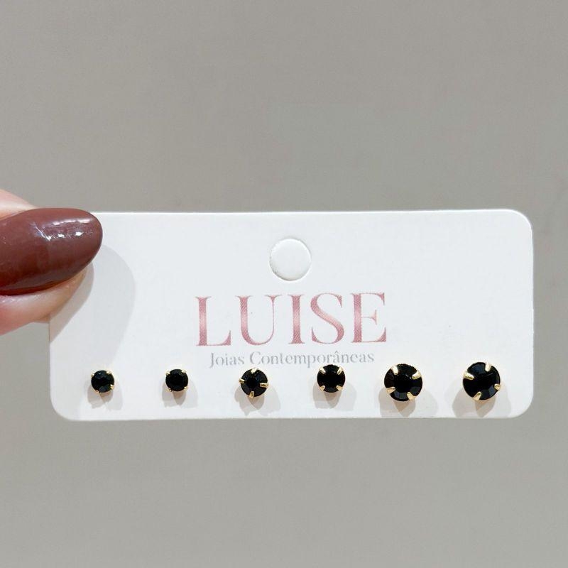 Brinco Trio Negro Ouro