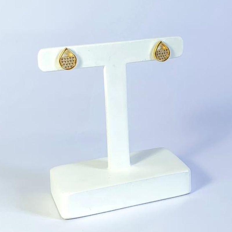 Brinco Gota Metade Cravejada Ouro
