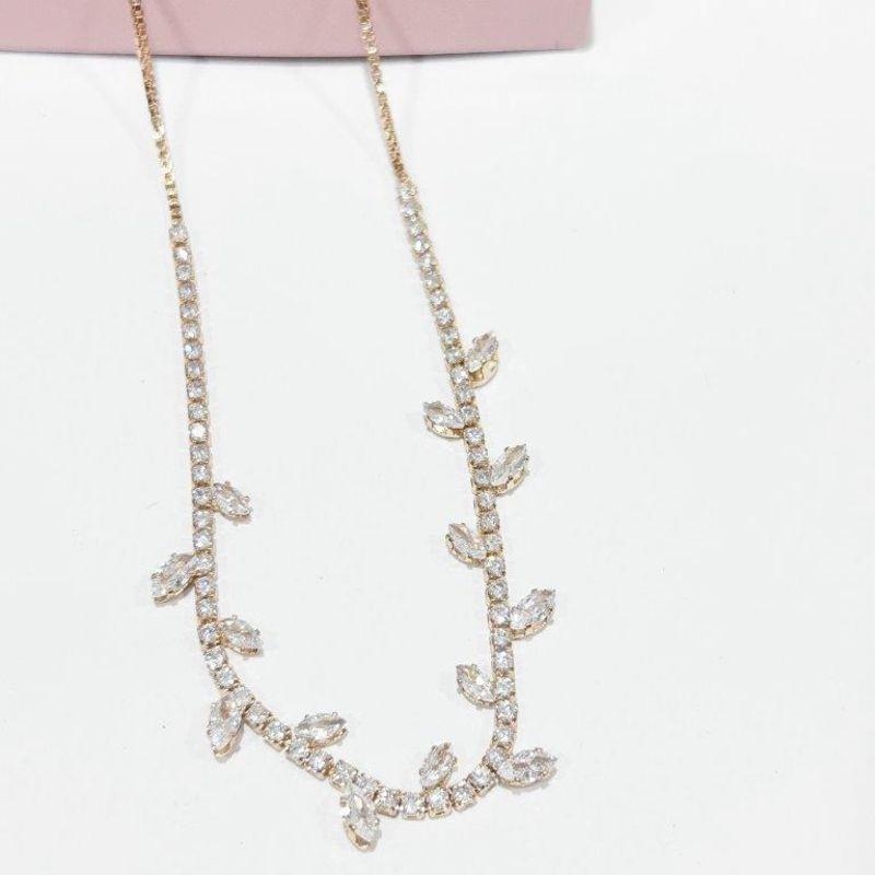 Colar Riviera Cristal com Petalas Luxo Ouro