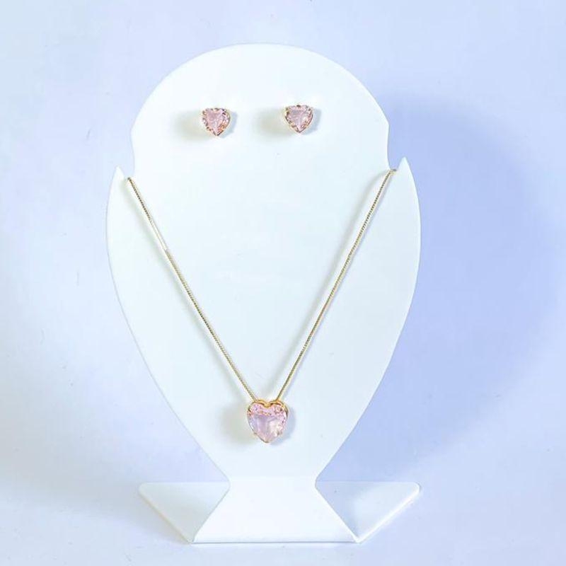 Conjunto Coração Rosa Ouro