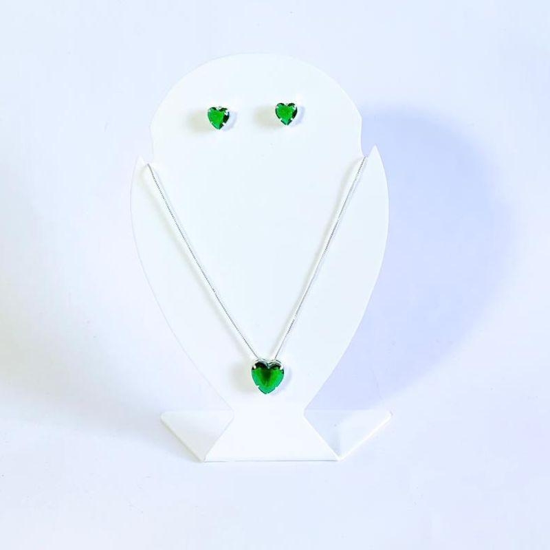 Conjunto Coração Verde Prata
