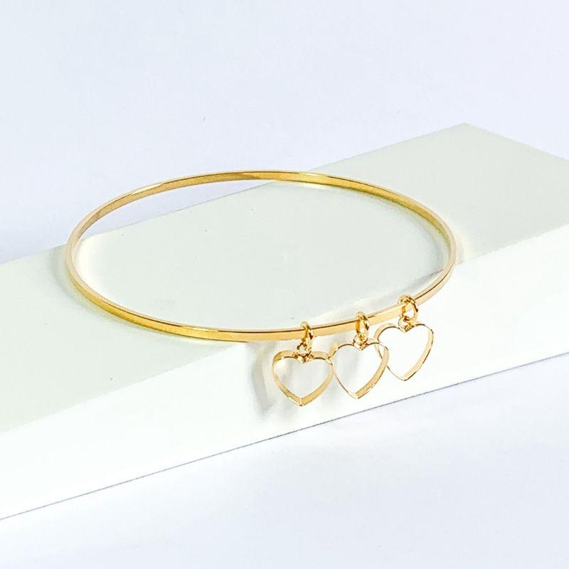Pulseira Bracelete Tres Corações Vazados