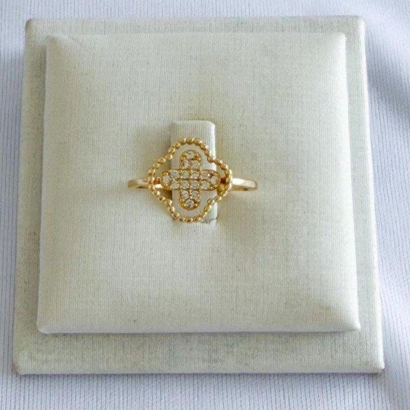 Anel Mandala Trevo Cravejado Ouro