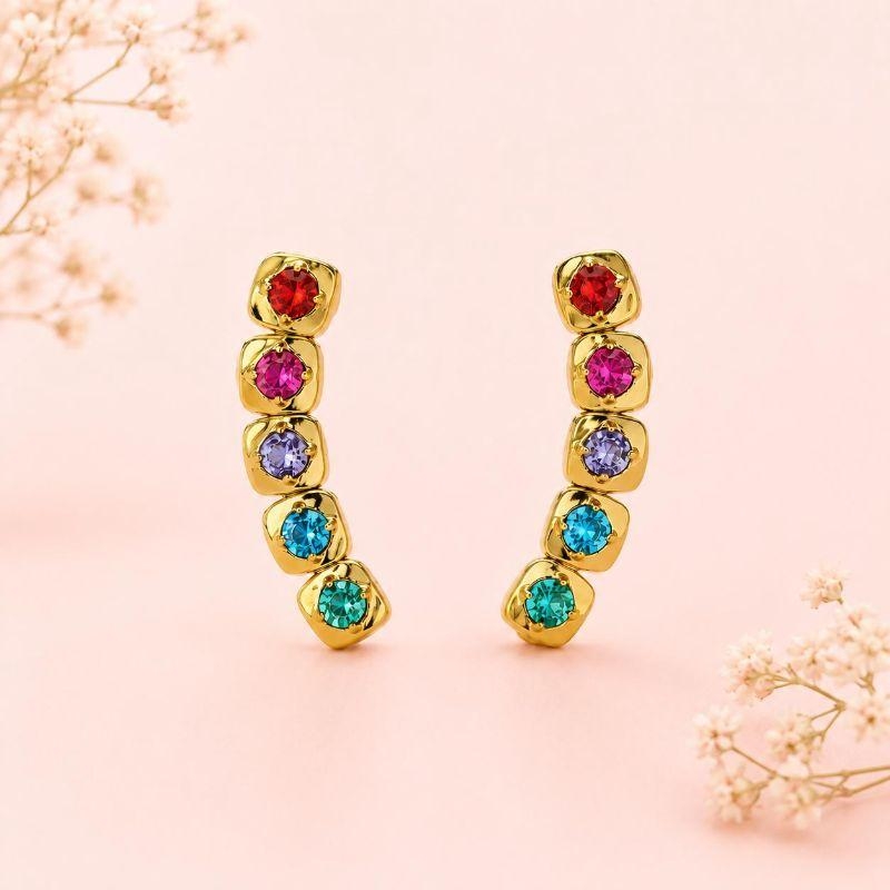 Brinco Ear Cuff Cristais Quadrados Color
