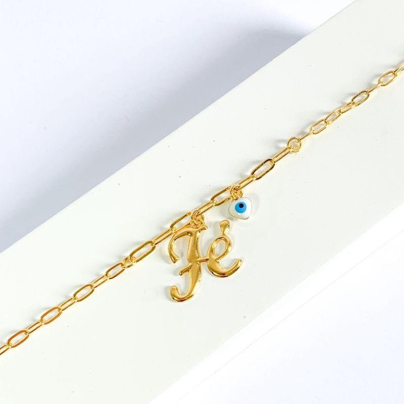 Pulseira Pingente Fé e Olho Grego