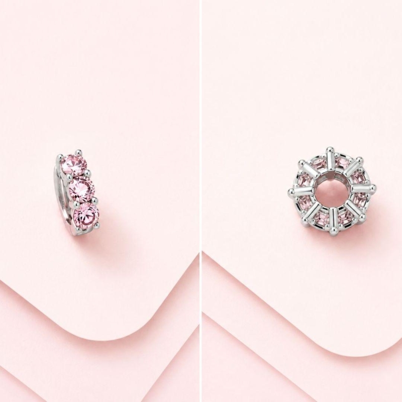 Berloque Separador Zirconia Rosa Prata