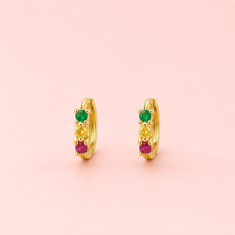 Brinco Argola Pontos Verde e Pink